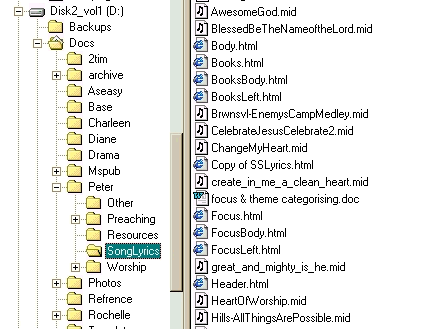 This shows you that I have the two folders we want, SongLyrics and Resources, under the folder Peter. They can actually be anywhere you like.
