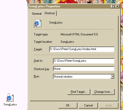 You can see here that the Target is set and the Start in Folder is set.